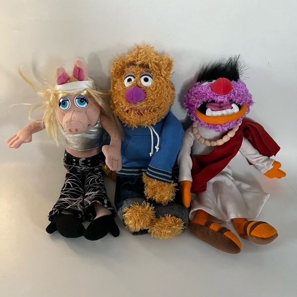 Vintage Muppet Mayhem Fozzie Bear Animal Miss Piggy 2003 Plush Dolls 10".